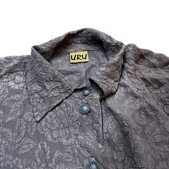 URU Women’s Shirt Purple Gray Country Textured Silk One Size Fits 14-18 - Picture 3 of 7